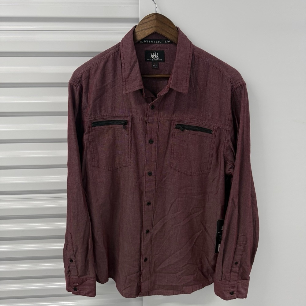 Rock & Republic Shirt Mens Large Red Textured Button Up NWT‎ Casual